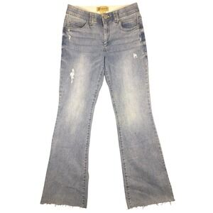 Democracy Ab Technology Light Wash Flare Jeans Distressed Raw Hem Size 8